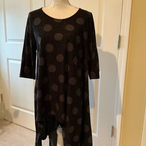 Chic Asymmetrical Black and Gray Polka Dot Dress, by Alembika